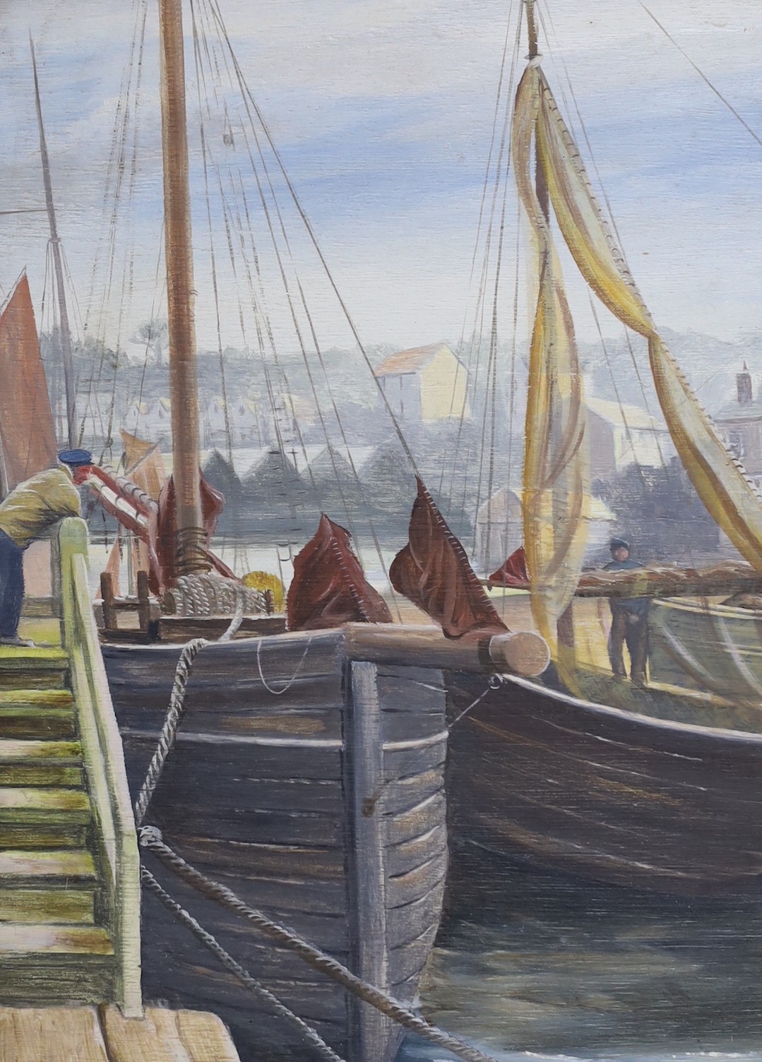Attributed to Vernon Ward (1905-1985), oil on panel, 'Bruges fish market', 27 x 20cm